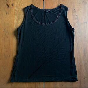 Semantiks Womens Tank Top Black Soft Scoop Neck Modal Lace Trim Size L Petite